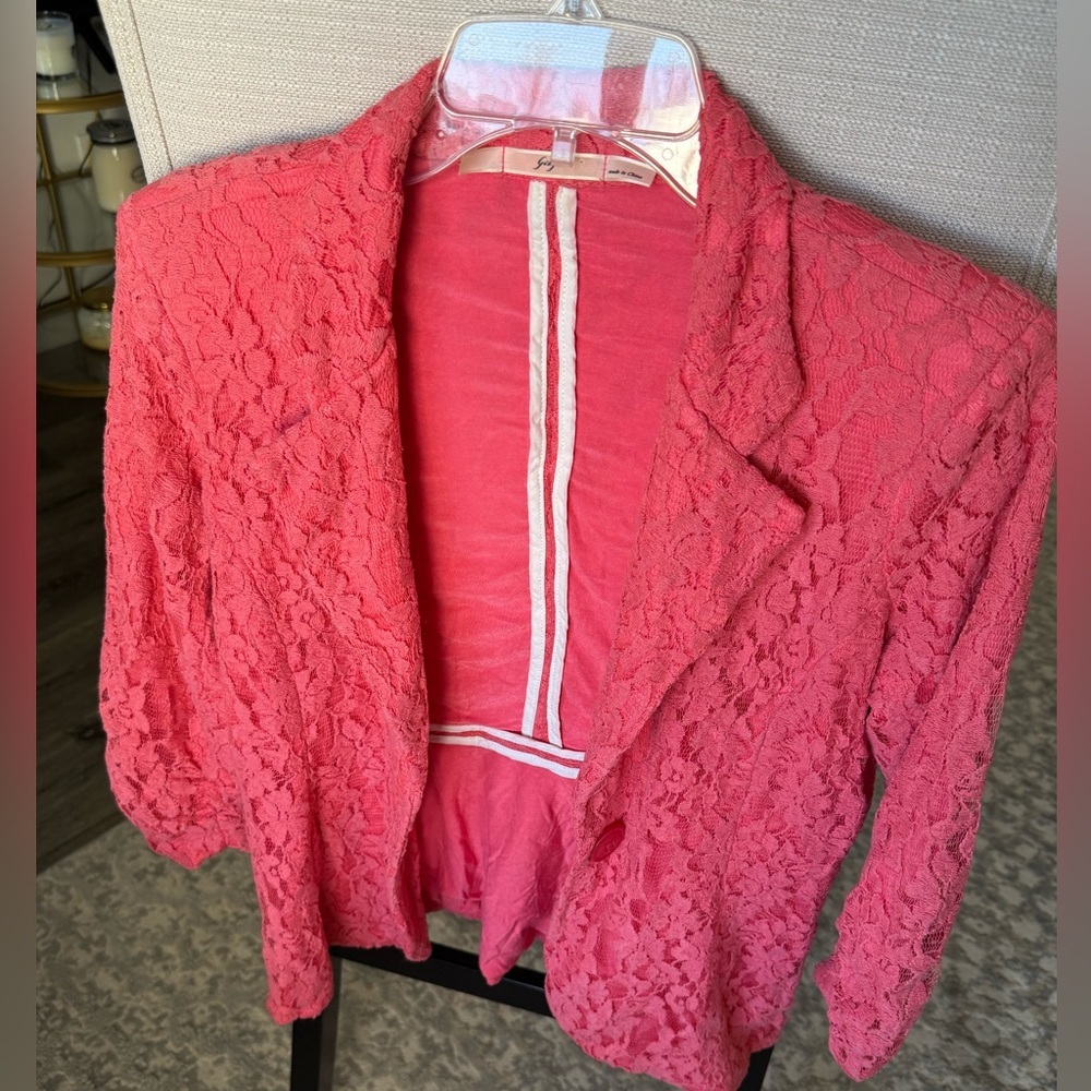 Gibson Coral Lace Cotton Blend Blazer Jacket, Med
